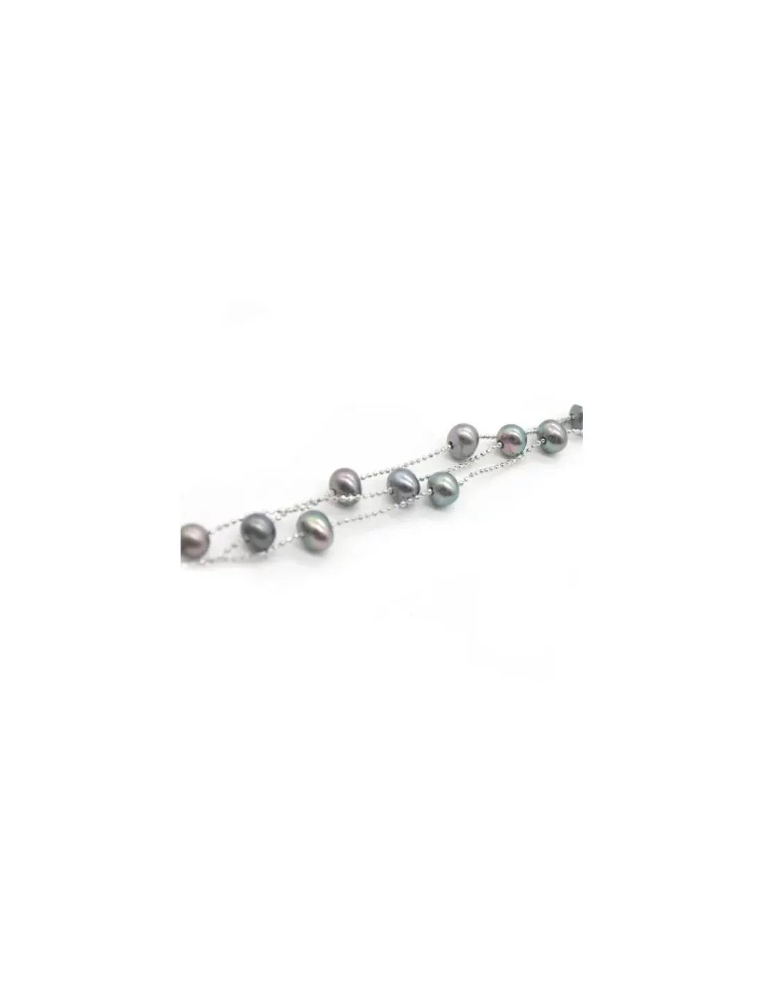Cheap Pulsera plata triple cadena bolitas con perlas cultivadas grises - 17cm Pulseras De Oro Grabado | Pulseras De Oro