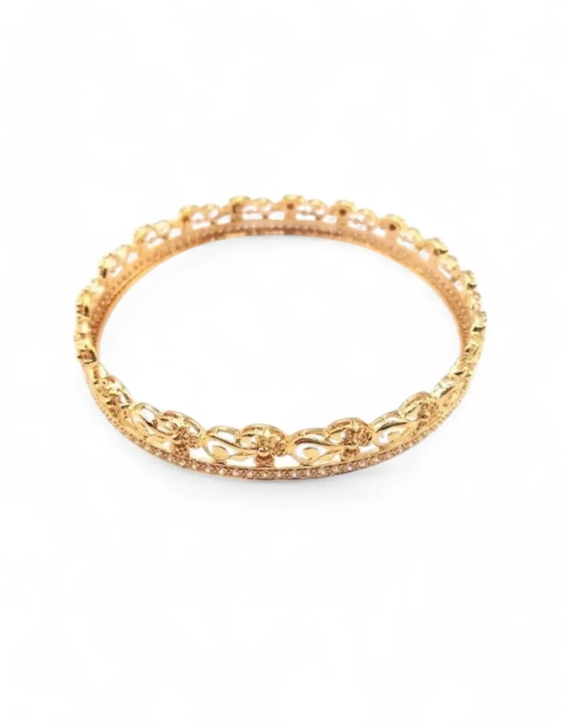 Hot Pulsera rígida circonitas flores en relieve oro 18k - 21cm Cañas | Pulseras De Oro