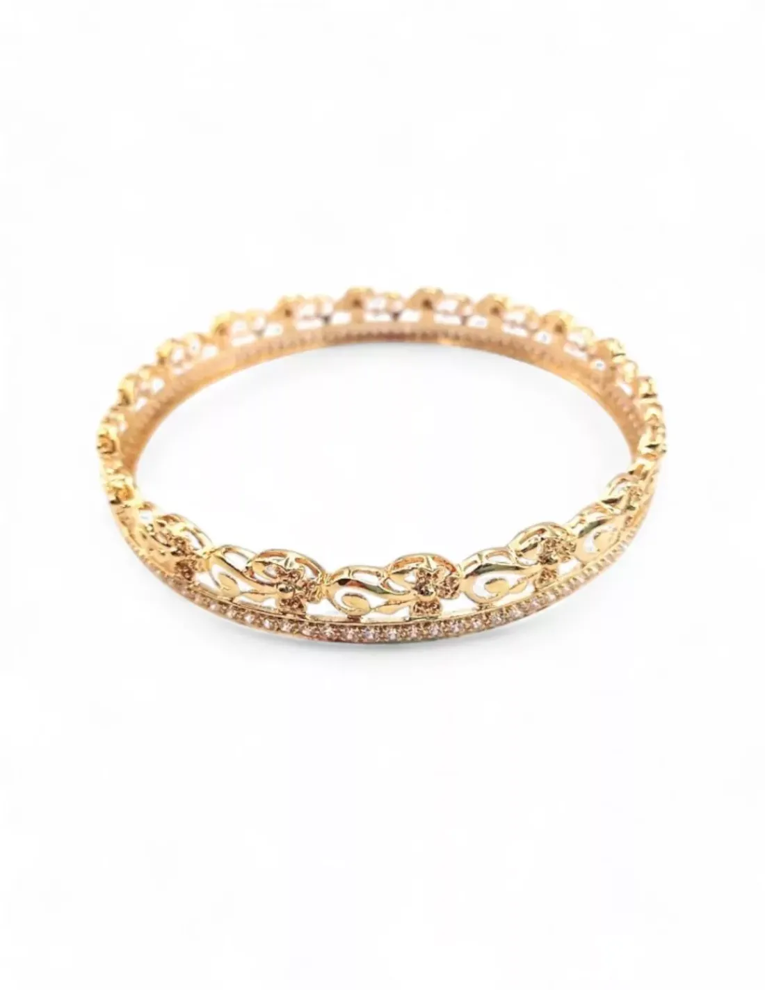 Hot Pulsera rígida circonitas flores en relieve oro 18k - 21cm Cañas | Pulseras De Oro