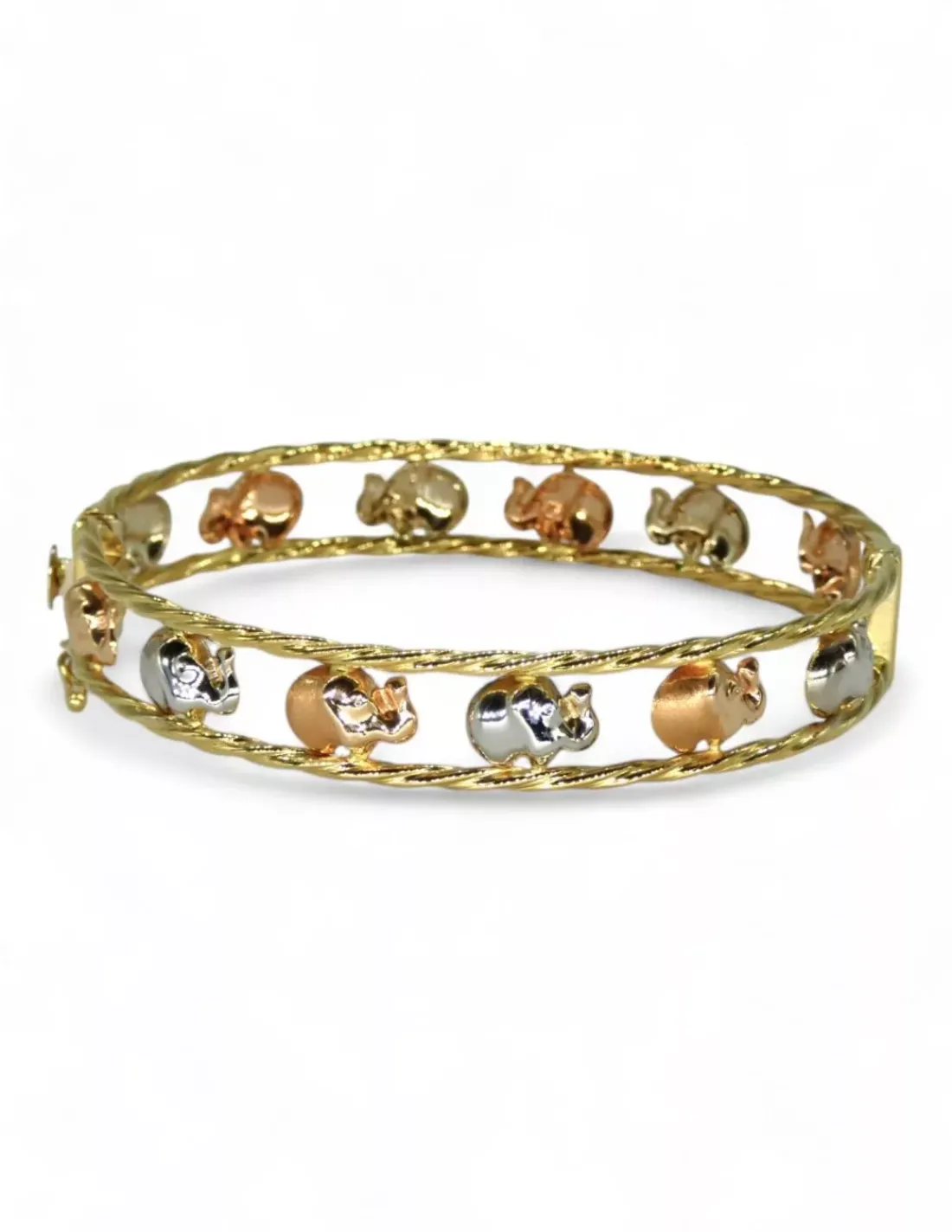 Discount Pulsera rígida elefantes tricolor oro 18k - 6.1cm Cañas | Pulseras De Plata