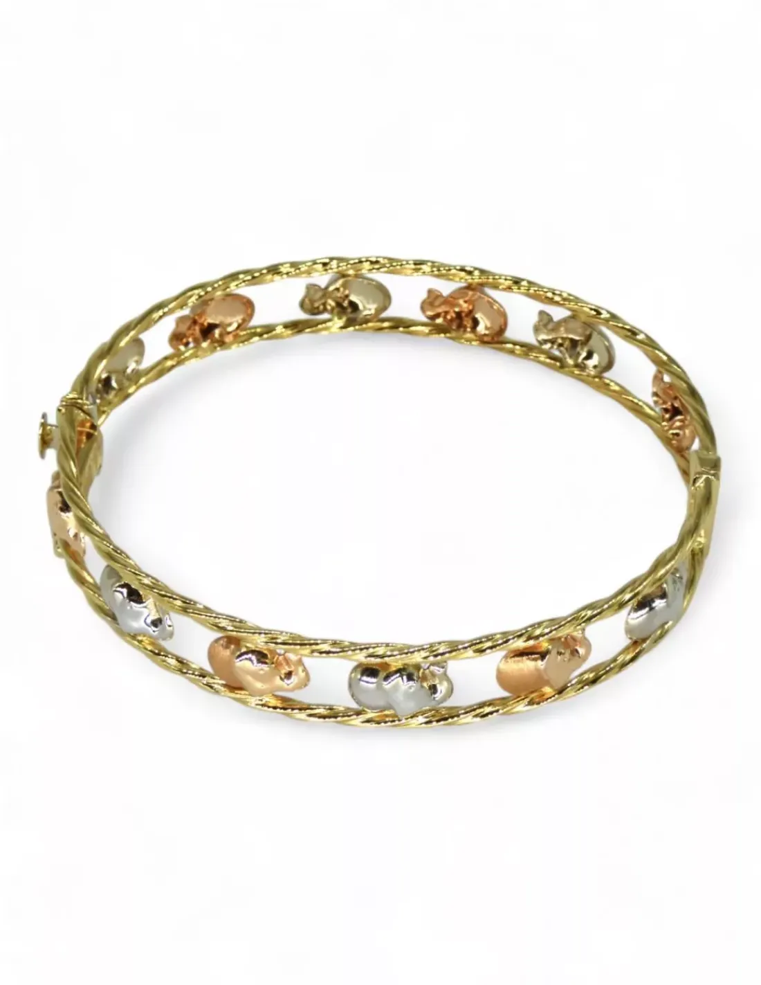 Discount Pulsera rígida elefantes tricolor oro 18k - 6.1cm Cañas | Pulseras De Plata