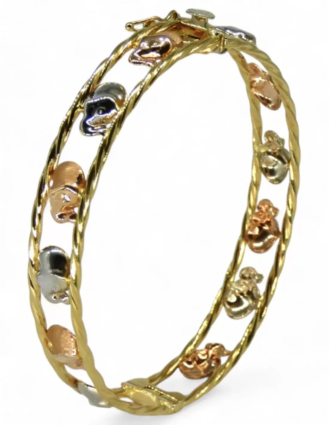 Discount Pulsera rígida elefantes tricolor oro 18k - 6.1cm Cañas | Pulseras De Plata