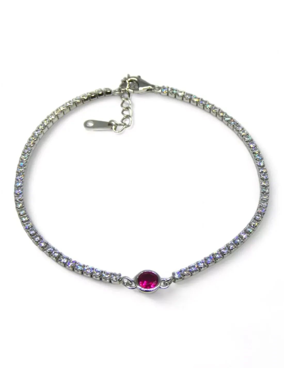 New Pulsera riviere circonitas blancas y centro rubí plata 925 - 17.5cm Pulseras De Oro | Pulseras De Oro Grabado