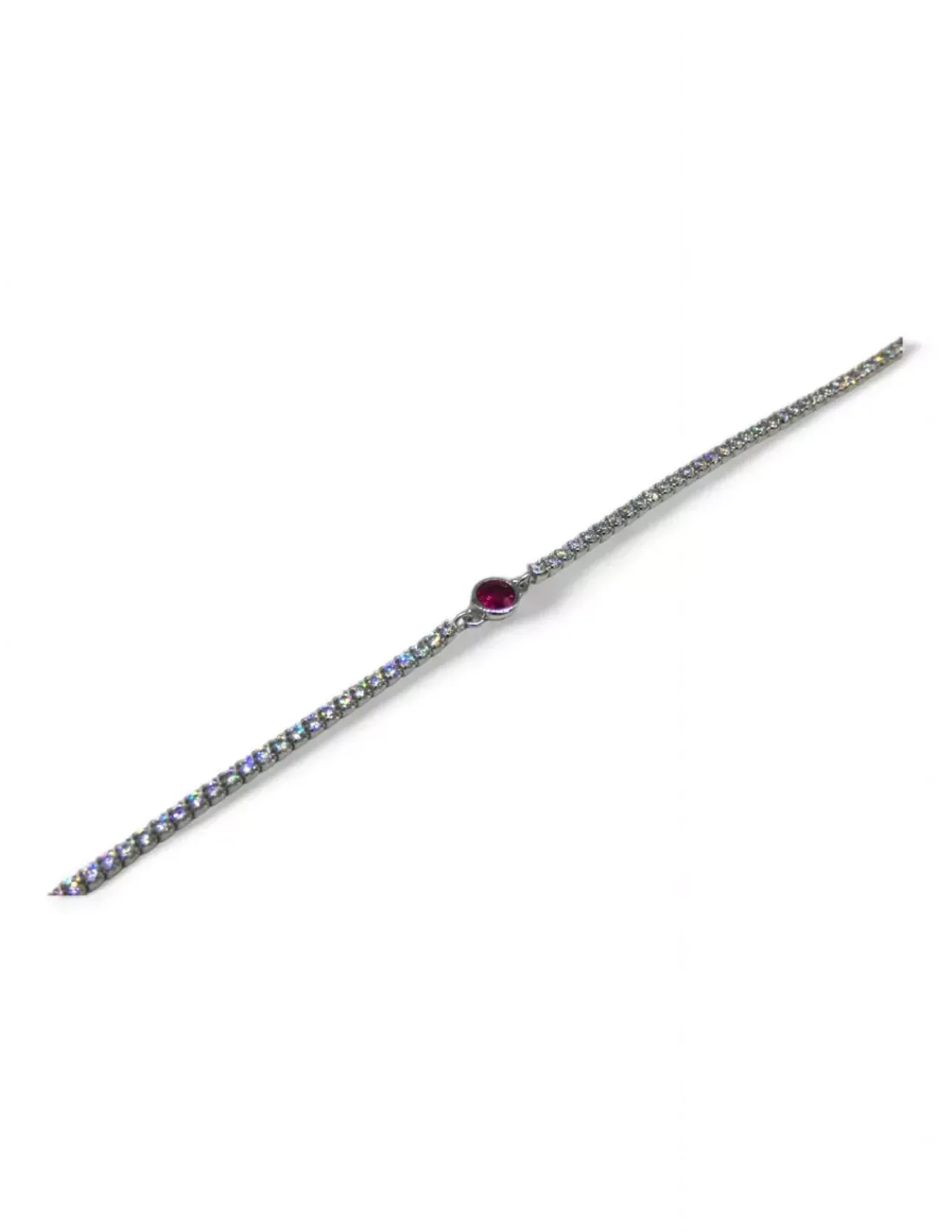 New Pulsera riviere circonitas blancas y centro rubí plata 925 - 17.5cm Pulseras De Oro | Pulseras De Oro Grabado