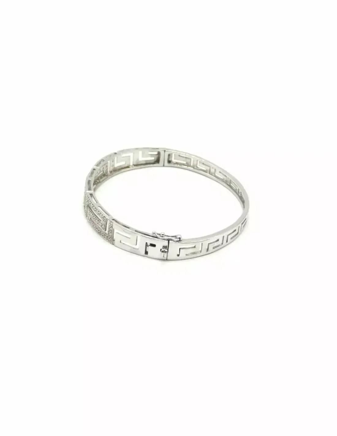 Store Pulsera tipo caña diseño greca con diamantes en oro blanco 18k - 7cm Pulseras Con Brillantes | Pulseras De Plata