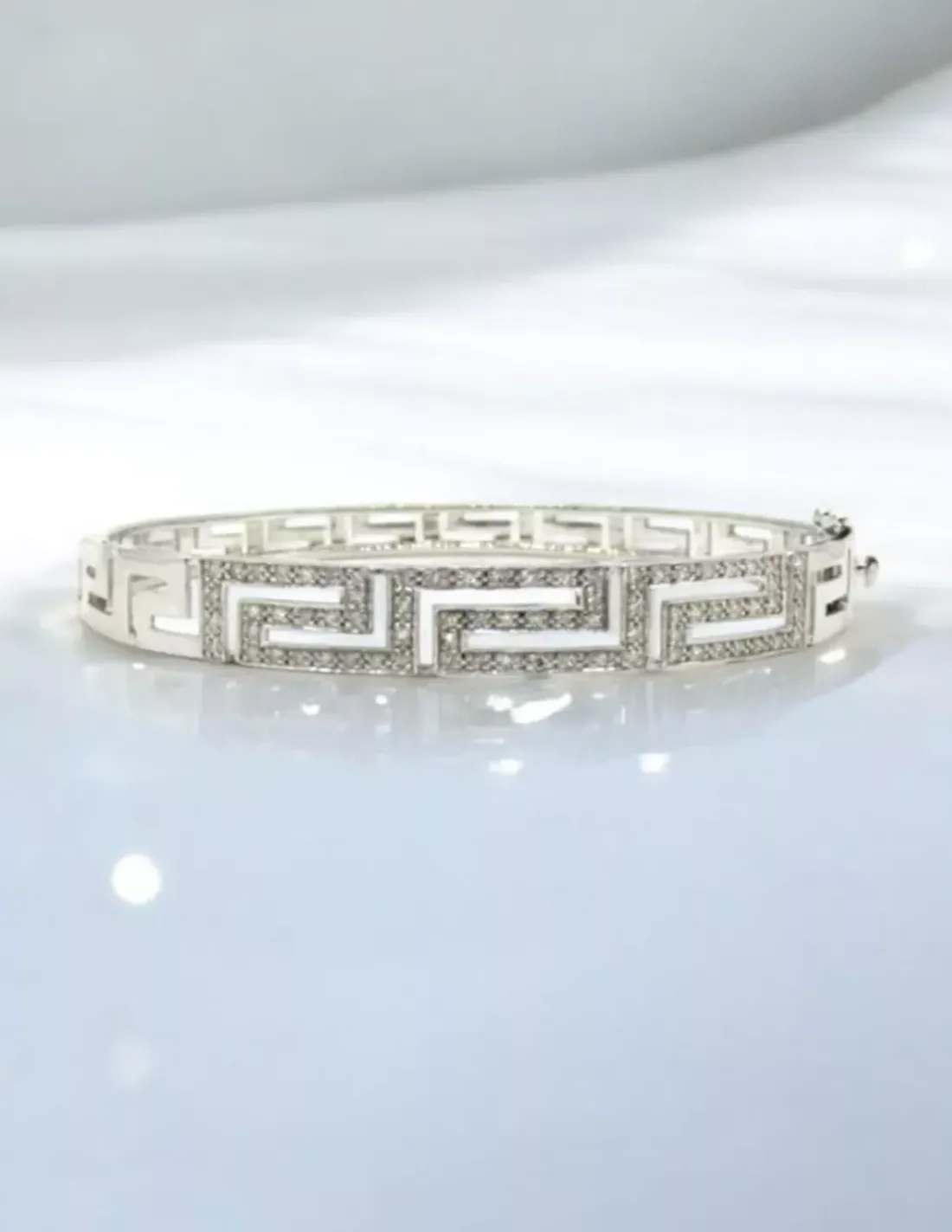 Store Pulsera tipo caña diseño greca con diamantes en oro blanco 18k - 7cm Pulseras Con Brillantes | Pulseras De Plata