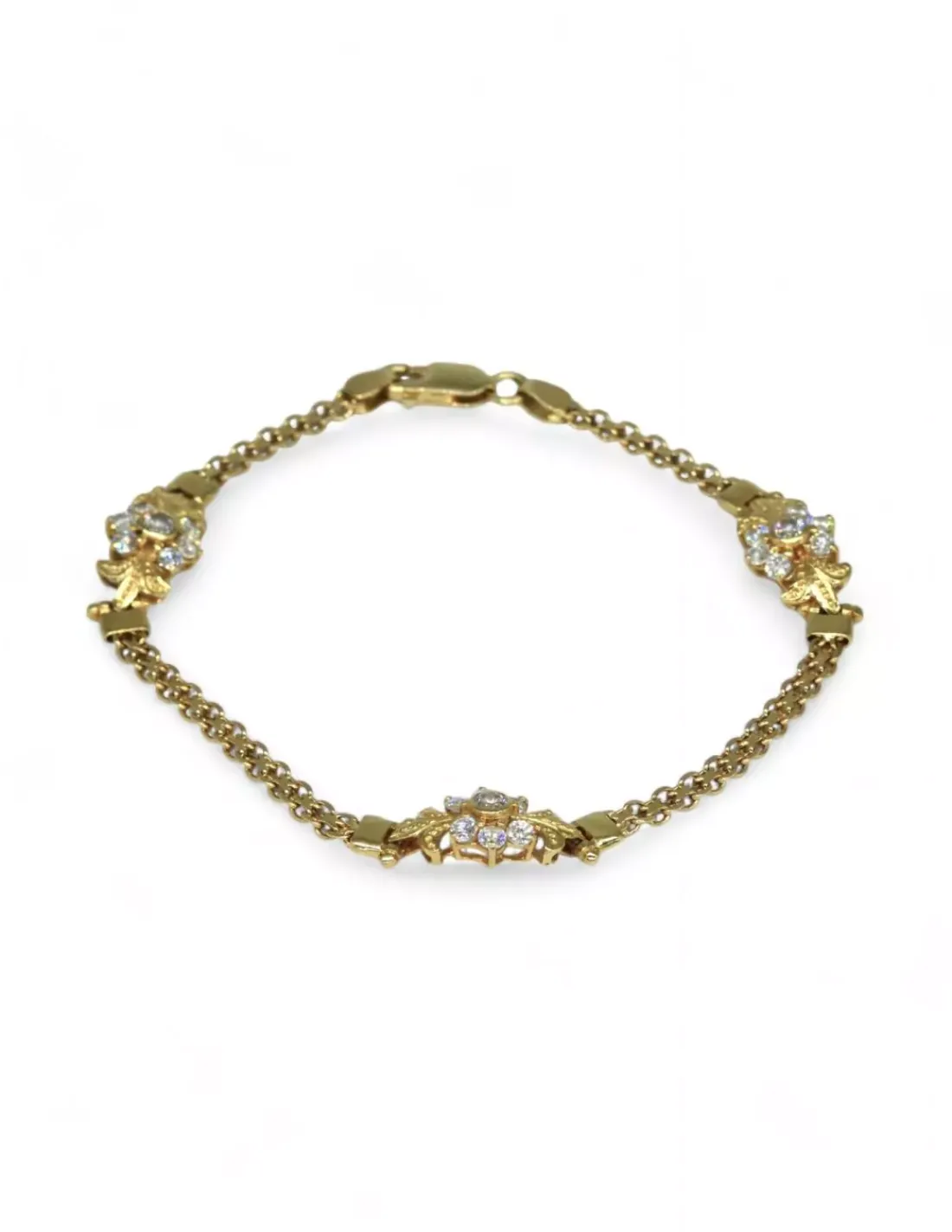 Cheap Pulsera tres flores con circonitas oro 18k -19.5cm Pulseras De Plata | Pulseras De Oro