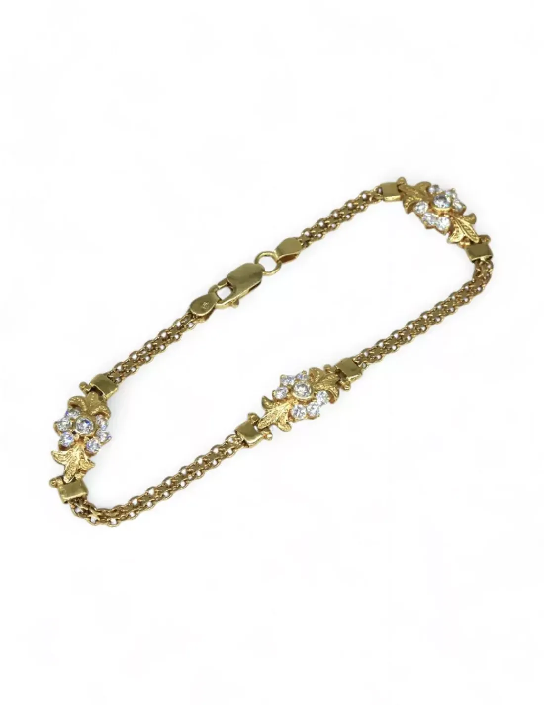 Cheap Pulsera tres flores con circonitas oro 18k -19.5cm Pulseras De Plata | Pulseras De Oro