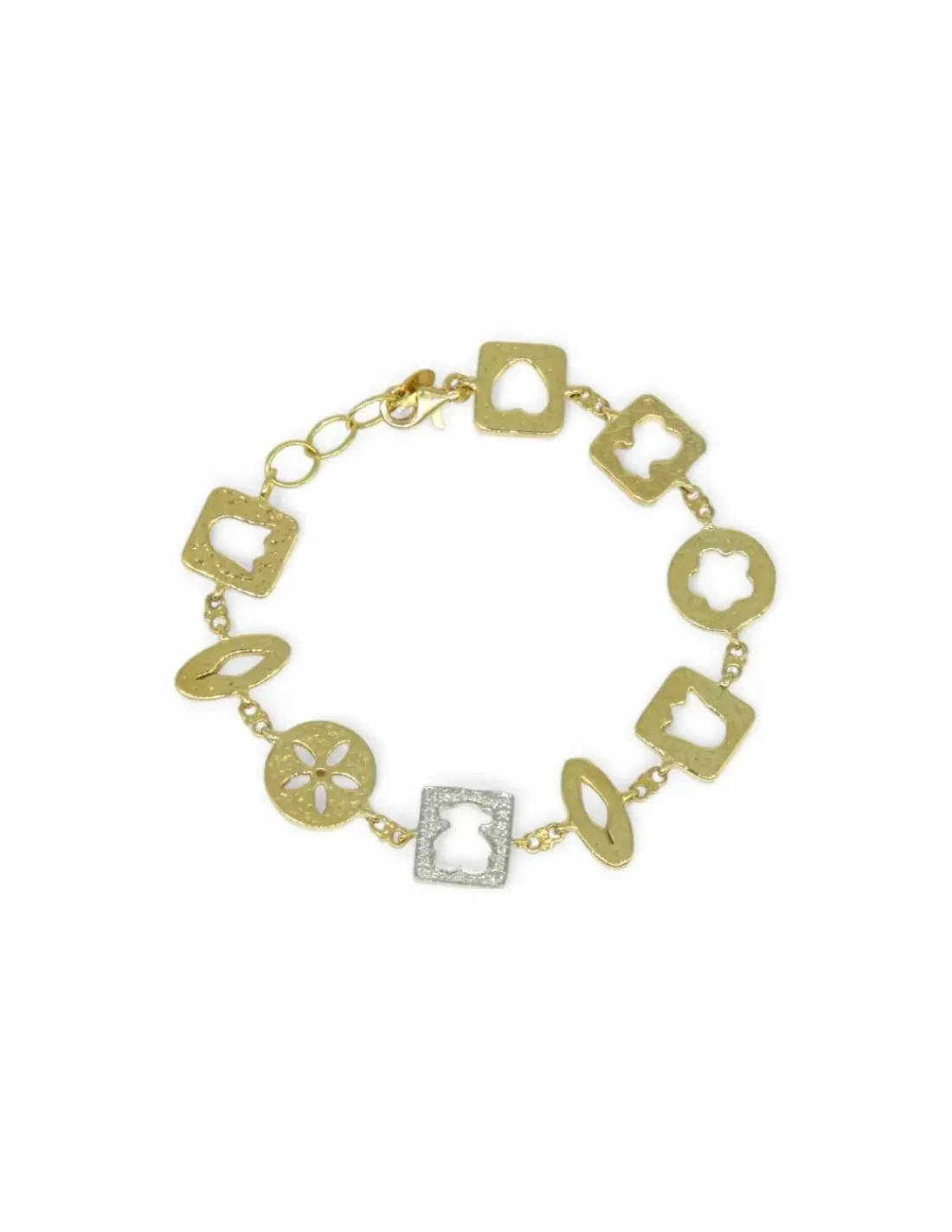 Outlet Pulsera tulipán oso flor Tous oro bicolor y diamantes - 20cm Pulseras Con Brillantes | Pulseras De Plata