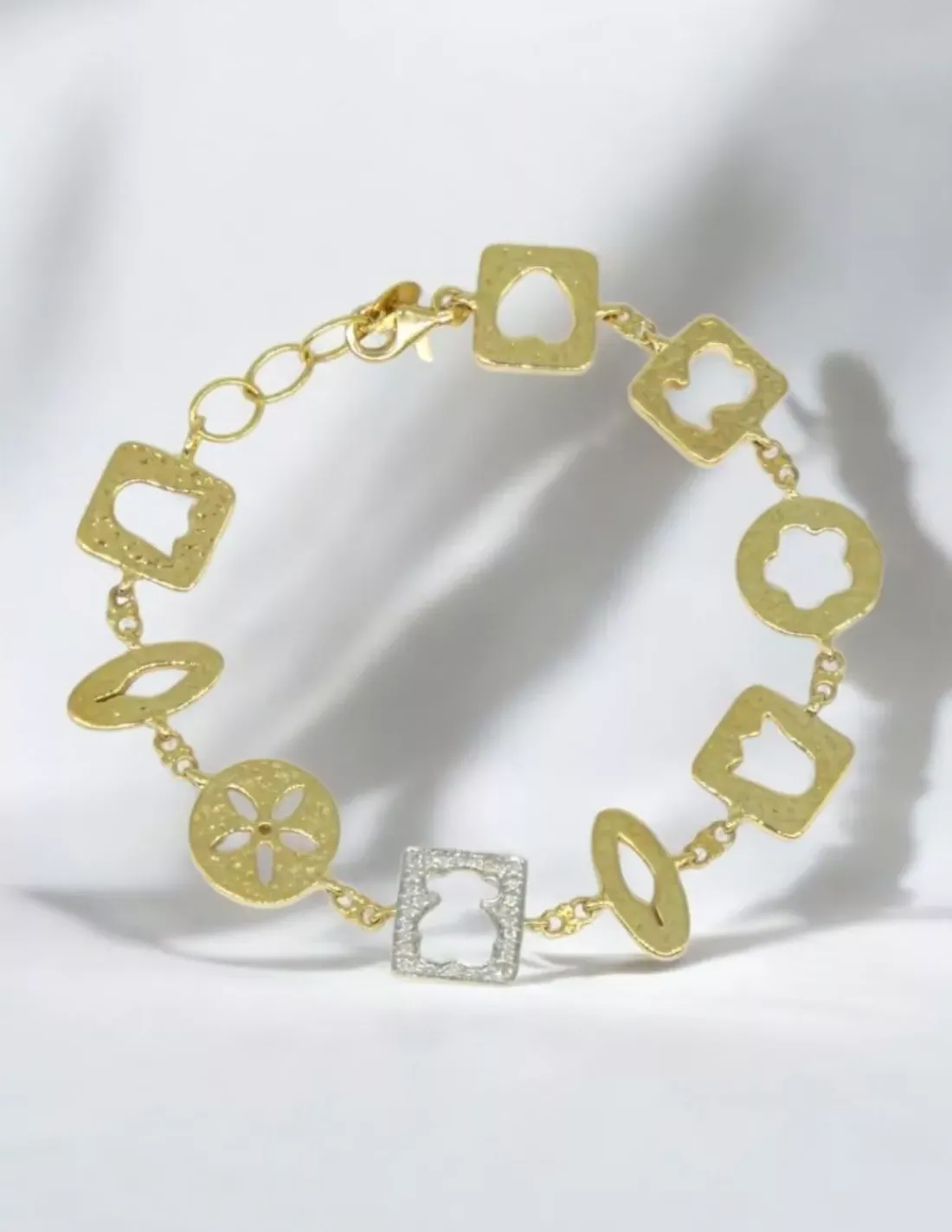 Outlet Pulsera tulipán oso flor Tous oro bicolor y diamantes - 20cm Pulseras Con Brillantes | Pulseras De Plata