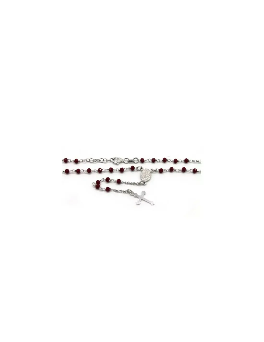 Fashion Rosario plata 925 rodiada cristal facetado rojo Medalla Milagrosa y Cruz - 52cm Gargantillas De Plata