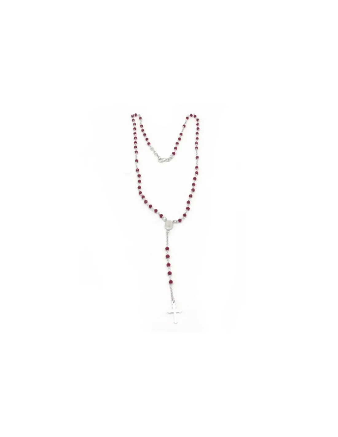 Fashion Rosario plata 925 rodiada cristal facetado rojo Medalla Milagrosa y Cruz - 52cm Gargantillas De Plata