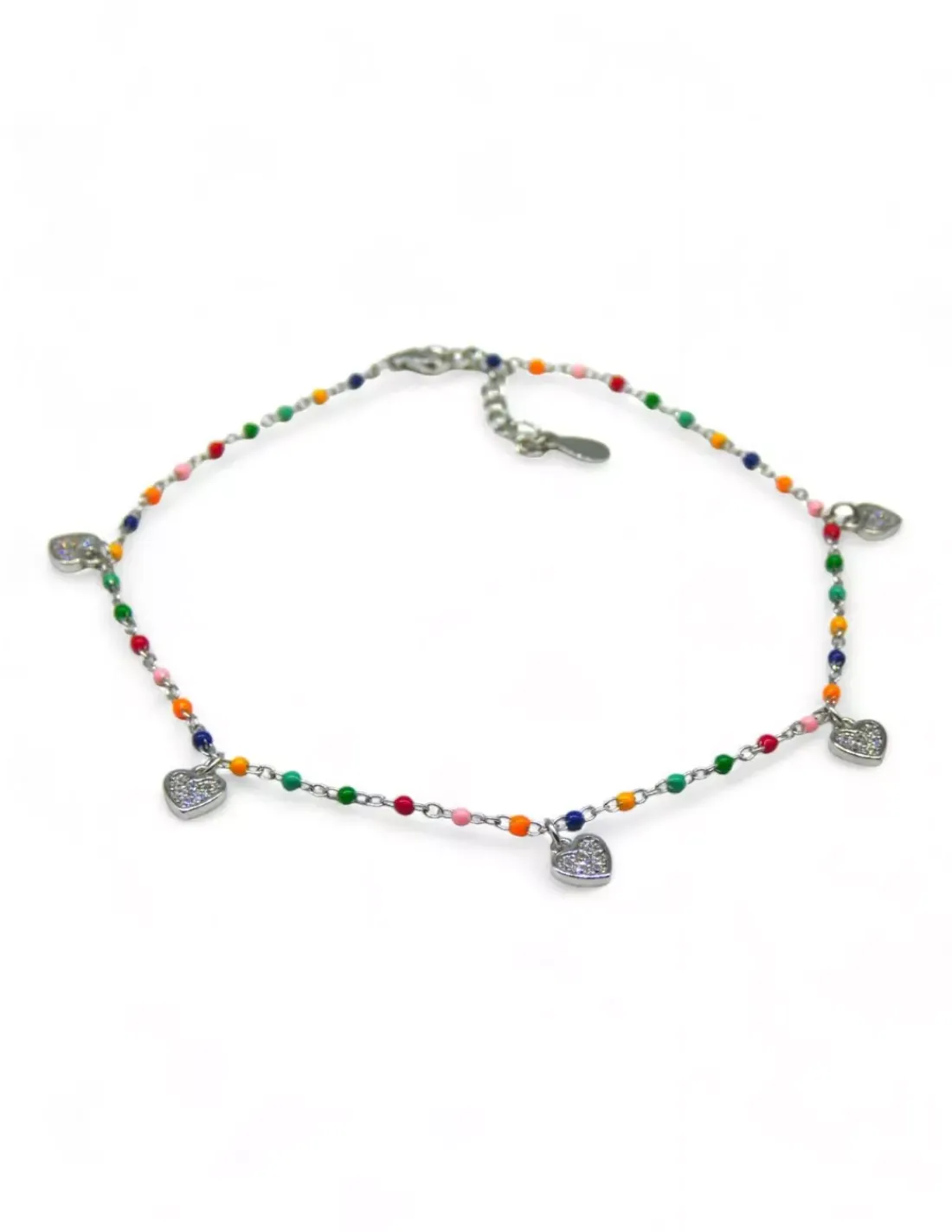 Discount Tobillera bolas colores corazones colgantes plata 925 Más Joyas
