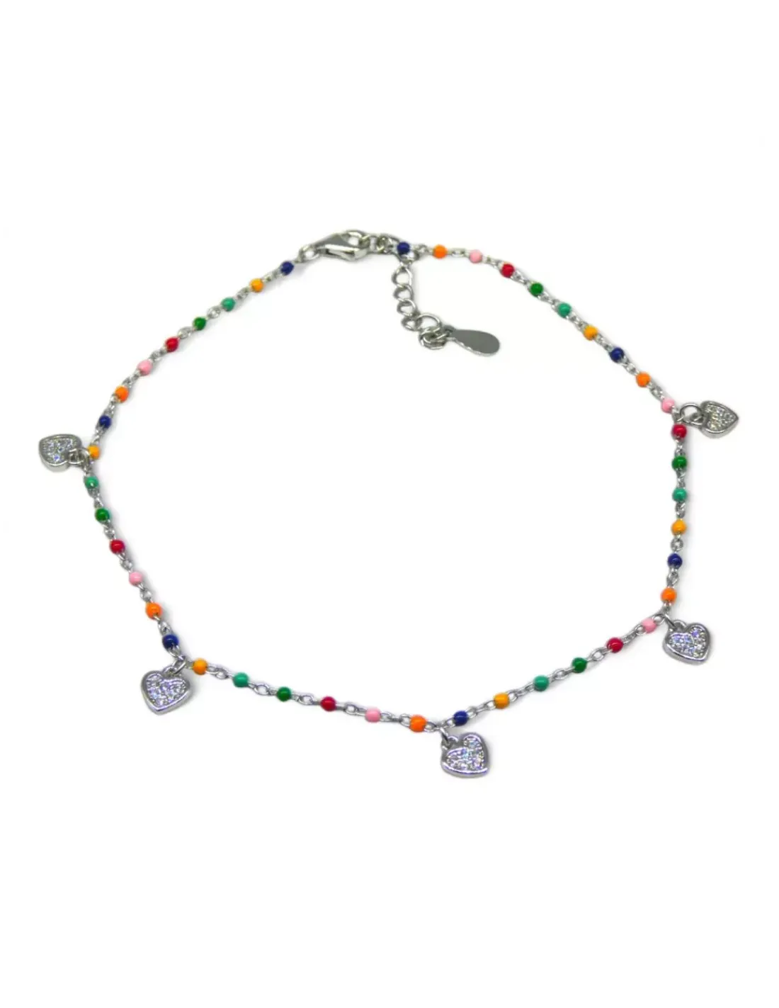 Discount Tobillera bolas colores corazones colgantes plata 925 Más Joyas