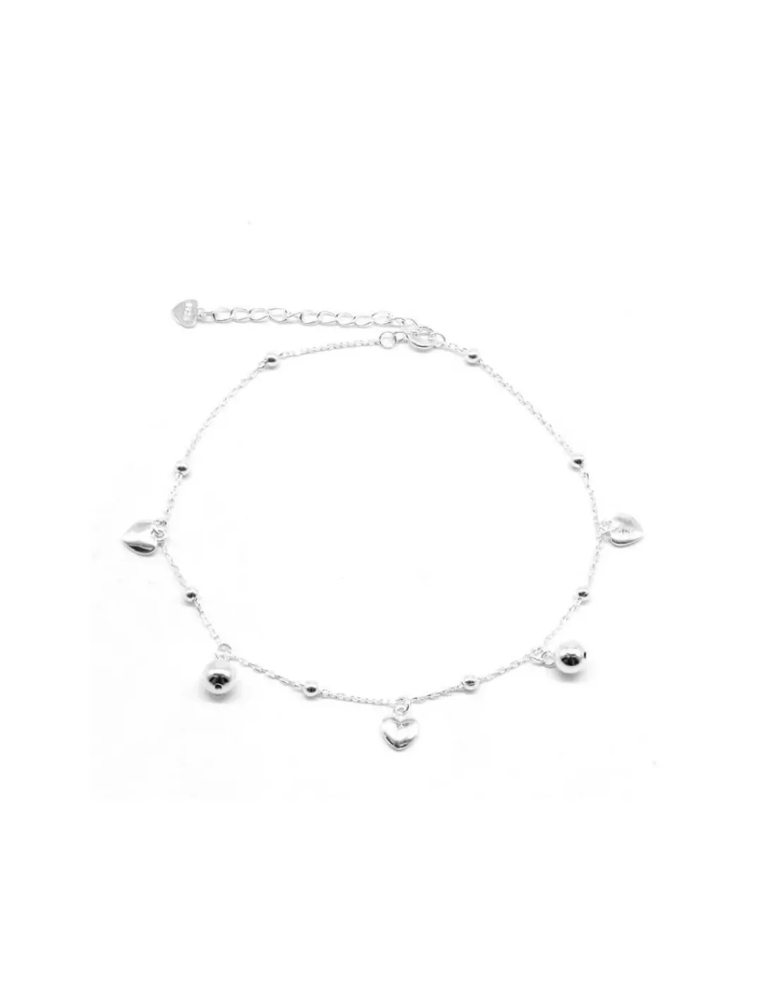 Hot Tobillera bolitas fetiches bolas y corazón plata de Ley - 21 cm Más Joyas